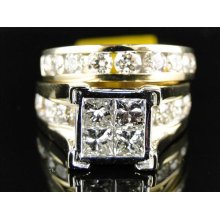 14k Ladies 4.0 Ct Si Princess Diamond Bridal Engagement Wedding Channel Ring Set