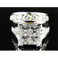 14k Ladies 5.0 Ct Si Princess Diamond Bridal Engagement Wedding Channel Ring Set