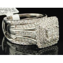 14k Ladies White Gold 2 Ct. Princess Cut Diamond Engagement Ring Bridal Set Wrap