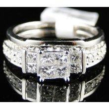 14k Ladies White Gold Diamond Princess Cut Engagement Wedding Ring Band Bridal