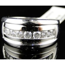 14k Mens White Gold 1 Row Real Wedding Band Diamond 12 Mm Ring 1 Ct