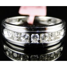 14k Mens White Gold 7 Stone Wedding Band Round Cut Diamond 6 Mm Ring .52 Ct