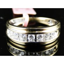 14k Mens Yellow Gold 7 Stone Wedding Band Round Cut Diamond 6 Mm Ring .52 Ct