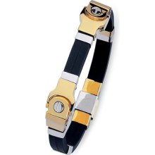 14k Two-tone Gold Men's Rubber Bracelet Bangle Caucho