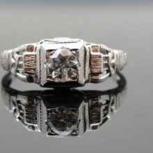 14k White Gold Art Deco Diamond Engagement or Promise Ring, RGDIA731D