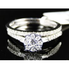 14k White Gold Ladies Bridal Engagement Wedding Band Diamond Ring Duo Set