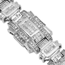 14K White Gold Mens Diamond Bracelet 9.60 Ctw