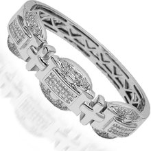 14K White Gold Mens Diamond Bangle Bracelet 2.97 Ctw