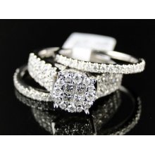 14k White Gold Princess Diamond Ladies Bridal Engagement Ring 3 Piece Set 1.50ct