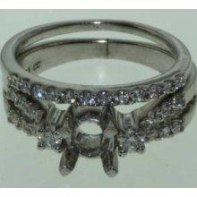 14k White Gold Vintage .50 Cttw Diamond Vs Semi Mount Wedding Band Set 7.3g
