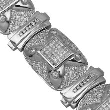 14K White Solid Gold Mens Diamond Bracelet 13.58 Ctw