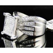 14k Womens White Gold Wedding Bridal Diamond Duo Ring