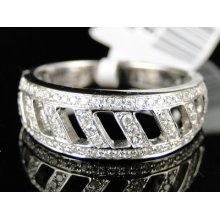 14k Womens White Gold Diamond Wedding 7 Mm Pave Round Band Designer Ring 1/3 Ct