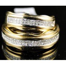 14k Yellow Gold Ladies + Mens Wedding Band Princess Diamond Ring Dual Set 1.50 C