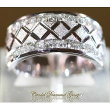 14kt. White Gold Round Diamond X Etched Design Wedding Band