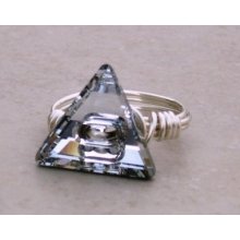 14mm Triangle Clear Wire Wrap Ring With None Tarnish S.p Wire+swarovski Elements