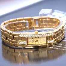 18k Gold Plated Amazing Fashion Crystal Women Quartz Bracelet Watch + Box