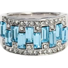 18k W Gold Plated Arinna Lovely Sky Blue Radiant Using Swarovski Elements Ring