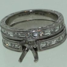 18k White Gold Diamond Semi Mount Engagement Band Ring Set Vintage Vs2-si1
