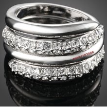 18k White Gold Plated Multi Austria Crystal Wedding Bands Ring Size 6,7,8,9 Cm