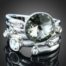 18k White Gold Plated Crystal Silver Shade Rhinestone Ring Swarovski Crystal