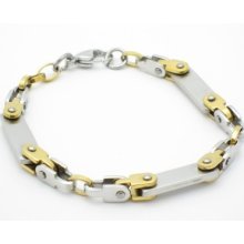 18Kt Yellow Gold Platinum over Stainless Steel Link Design Bracelet