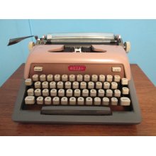 1950s Royal Futura 800 Typewriter In Two Tone Pink Salmon & Steel Gray With Original Leather Case