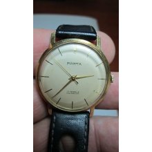 1960s Porta Germany Solid Gold 14k Mens Wristwatch Incabloc 17 Jewels Mechanical