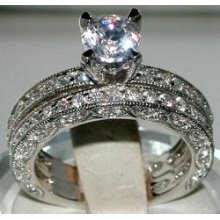 1ct Round Cut Cz Wedding Engagement 2 Ring Set Sz 6