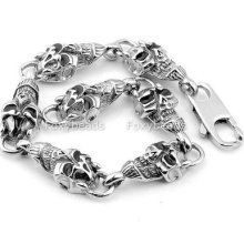 1pc Men's 316l Stainless Steel Skull Link Chain Punk Cuff Bracelet Bangle