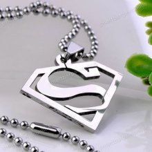 1x Men's Stainless Steel Superman Symbol Pendant Ball Bead Necklace 34272mm