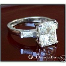 2.18 Ct Moissanite radiant & Baguettes Solitaire Ring