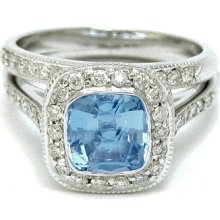 2.20ctw Cushion Cut Aquamarine & Diamonds Engagement Ring & Band Legacy Style