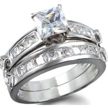 2.78 Princess Cut Engagement Wedding Ring Set Diamond Simulated Platinum Ep Sz