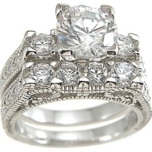 2 Carat .925 Sterling Silver Round Wedding Engagement Ring Set Size 5,6,7,8,9