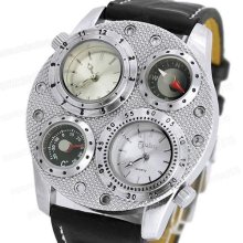 2010 Multi-function Men Watch Leather Band Compass Thermometer White Watch