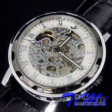 2012 Hotsale White Silver Skeleton Mens Watches Automatic Mechanical