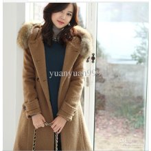 2012 Korean Version Fashion Women Wool Coat Raccoon Fur Collar Slim