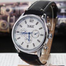2013's White Auto 3-work Subdial Calendar Week Mens Watch Leather Mechanical