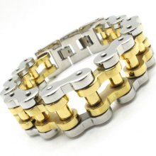 21mm Heavy Polish Golden Silver Motorbike Chain Bracelet Bangle Stainless Steel