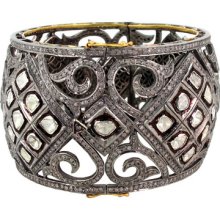 22.26ct Diamond Pave Vintage 14k Gold 925 Silver Bracelet Bangle Wedding Jewelry