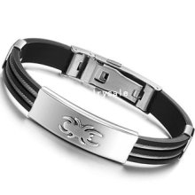 27g Fashion 10mm Silica Gel With Stainless Steel Men's Bracelet 7.67