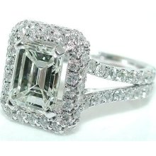 3.62 Ct Emerald Halo Diamond Engagement Ring 14 Kw