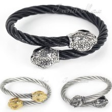 3 Optional Mens 316l Stainless Steel Snake Twisted Charm Cuff Bangle Bracelet