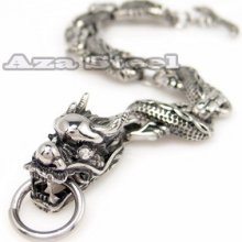 316l Men's Silver Dragon Biker Stainless Steel Chain Bracelet 21cm Or 8.5