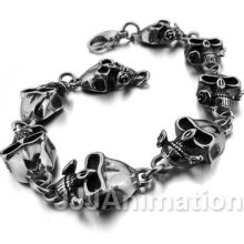 316l Stainless Steel Bangle Bracelet Chain Men Silver Skull Flower Xb0216
