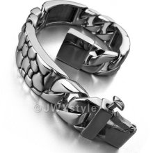 316l Stainless Steel Bangle Bracelet Chain Men Heavy Biker Silver Black Us390145