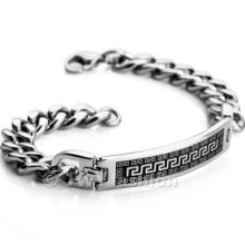316l Stainless Steel Bangle Bracelet Chain Men Biker Silver Greek Xb0085