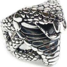 316l Stainless Steel Big Snake Cobra Mouth Open Man Boy Biker Ring 1jt