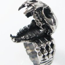 316l Stainless Steel Biker Men's Ring Jaw Movable Dog Skull 1as